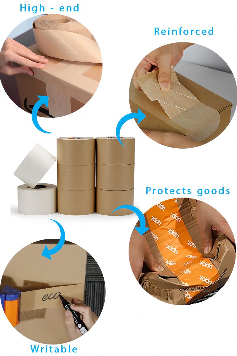 水活性增强牛皮纸胶带棕色牛皮纸背胶胶带用于图片装框安全包装重型粘合剂(1)